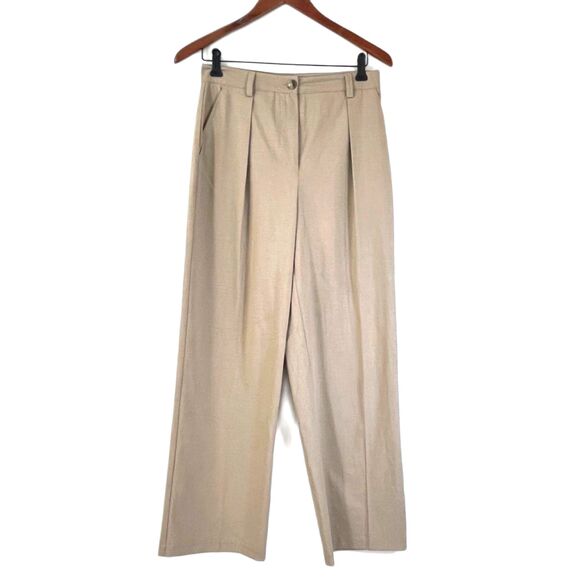 Oak + Fort Pleated Khaki Dress Pants Wide Straight Leg Size 4 High Rise - Picture 1 of 5